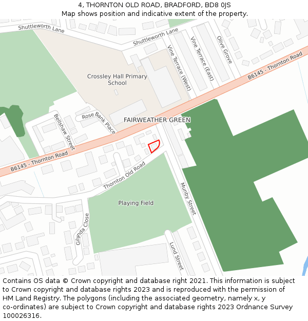 4, THORNTON OLD ROAD, BRADFORD, BD8 0JS: Location map and indicative extent of plot