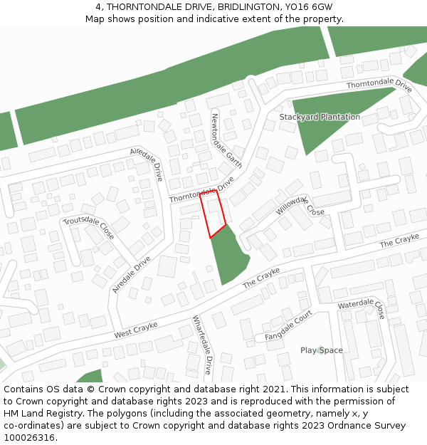 4, THORNTONDALE DRIVE, BRIDLINGTON, YO16 6GW: Location map and indicative extent of plot