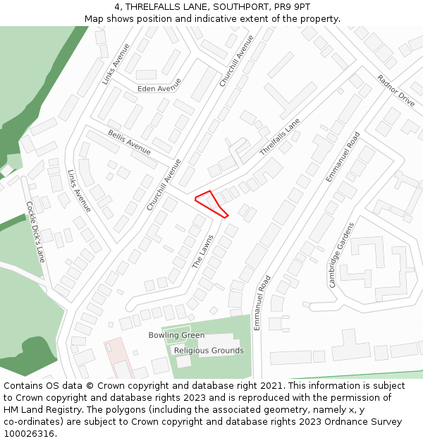 4, THRELFALLS LANE, SOUTHPORT, PR9 9PT: Location map and indicative extent of plot