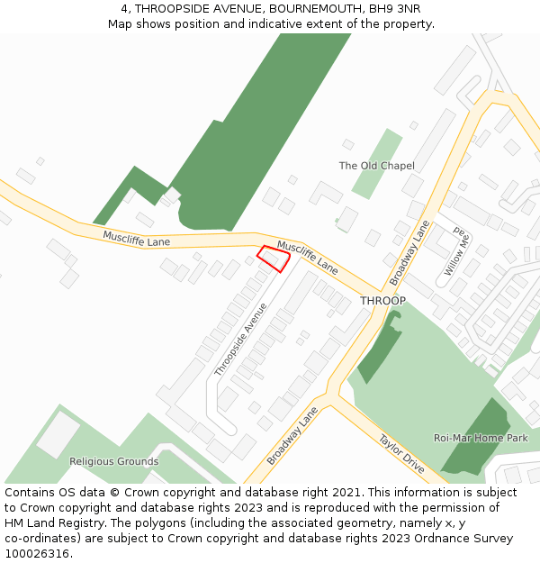 4, THROOPSIDE AVENUE, BOURNEMOUTH, BH9 3NR: Location map and indicative extent of plot