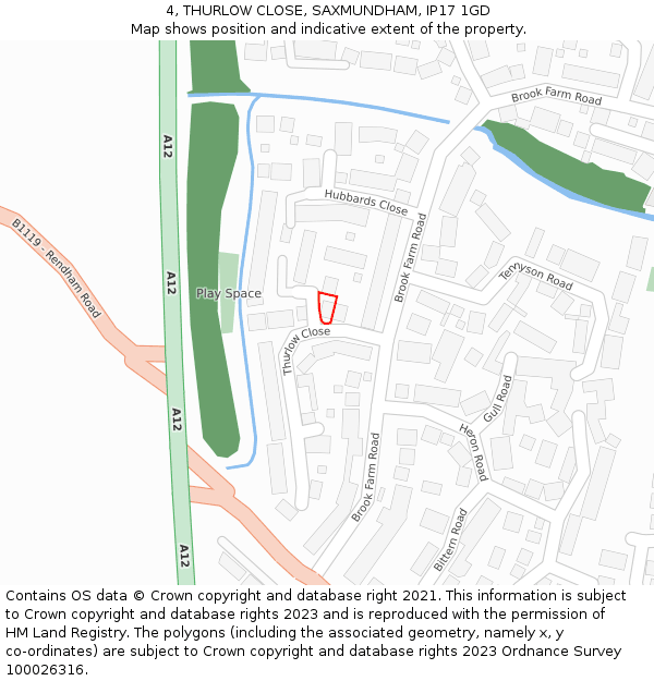 4, THURLOW CLOSE, SAXMUNDHAM, IP17 1GD: Location map and indicative extent of plot