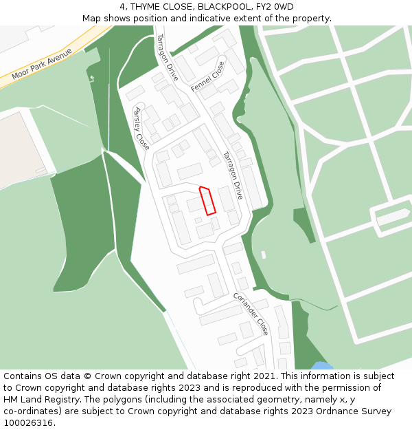 4, THYME CLOSE, BLACKPOOL, FY2 0WD: Location map and indicative extent of plot