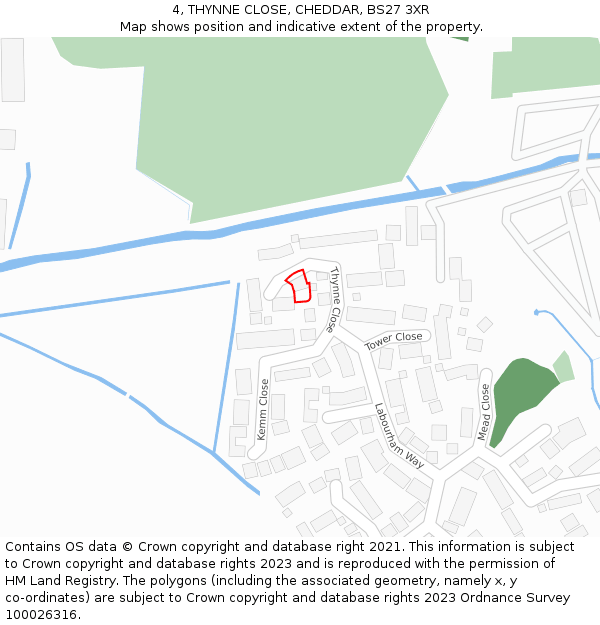 4, THYNNE CLOSE, CHEDDAR, BS27 3XR: Location map and indicative extent of plot