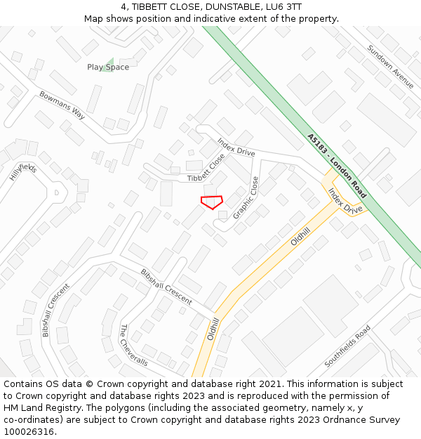 4, TIBBETT CLOSE, DUNSTABLE, LU6 3TT: Location map and indicative extent of plot