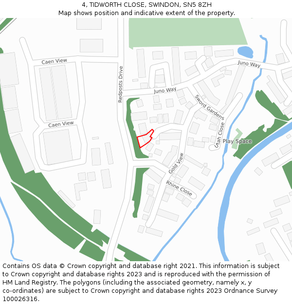 4, TIDWORTH CLOSE, SWINDON, SN5 8ZH: Location map and indicative extent of plot