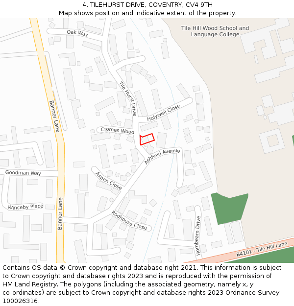 4, TILEHURST DRIVE, COVENTRY, CV4 9TH: Location map and indicative extent of plot