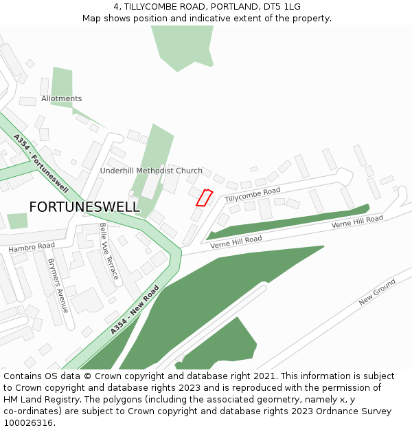 4, TILLYCOMBE ROAD, PORTLAND, DT5 1LG: Location map and indicative extent of plot