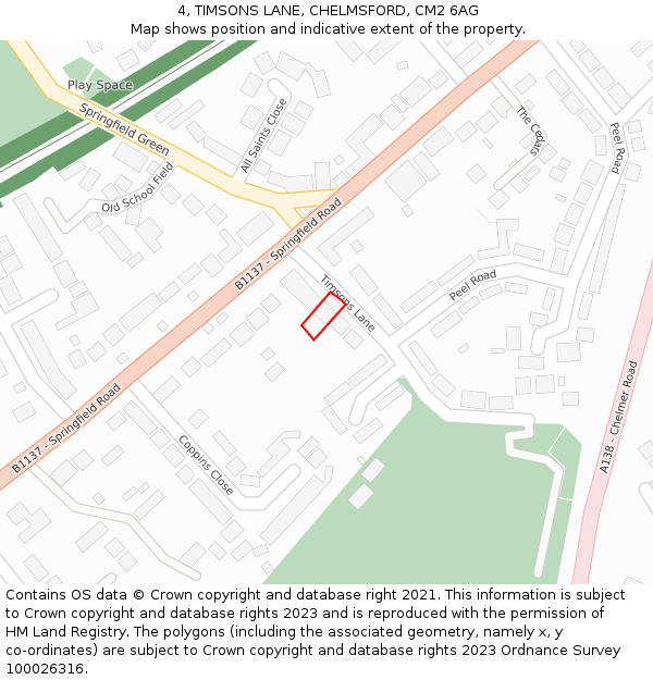 4, TIMSONS LANE, CHELMSFORD, CM2 6AG: Location map and indicative extent of plot