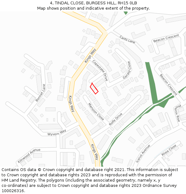 4, TINDAL CLOSE, BURGESS HILL, RH15 0LB: Location map and indicative extent of plot