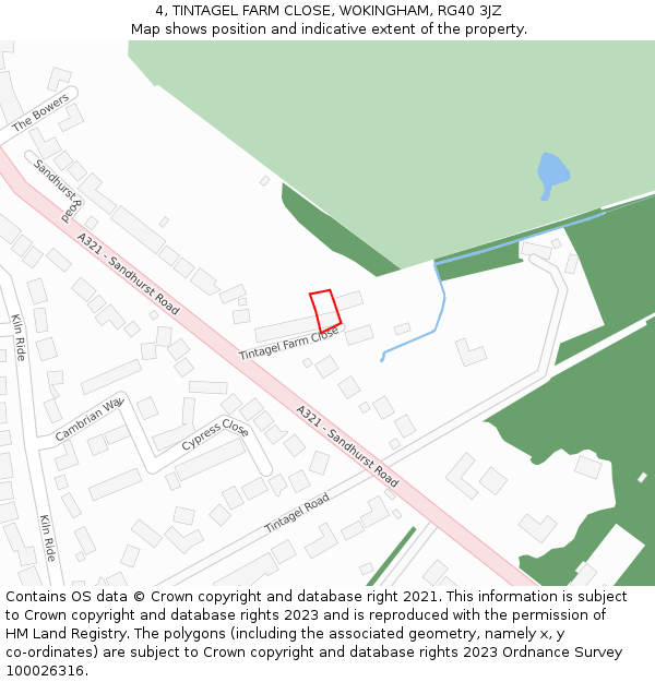 4, TINTAGEL FARM CLOSE, WOKINGHAM, RG40 3JZ: Location map and indicative extent of plot