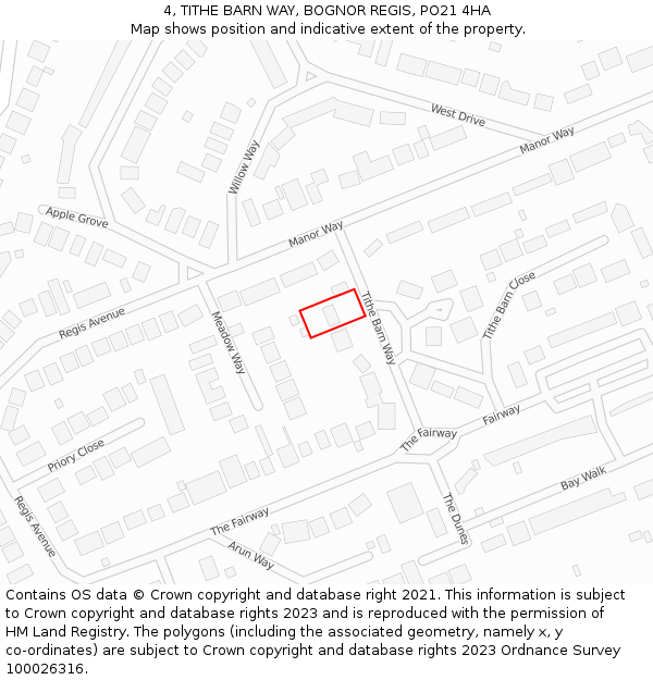 4, TITHE BARN WAY, BOGNOR REGIS, PO21 4HA: Location map and indicative extent of plot