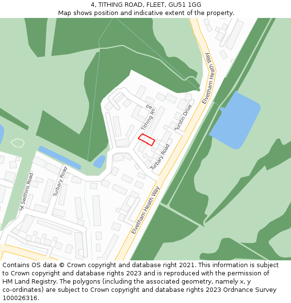 4, TITHING ROAD, FLEET, GU51 1GG: Location map and indicative extent of plot