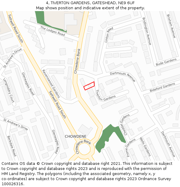 4, TIVERTON GARDENS, GATESHEAD, NE9 6UF: Location map and indicative extent of plot