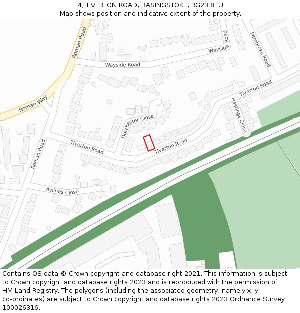 4, TIVERTON ROAD, BASINGSTOKE, RG23 8EU: Location map and indicative extent of plot