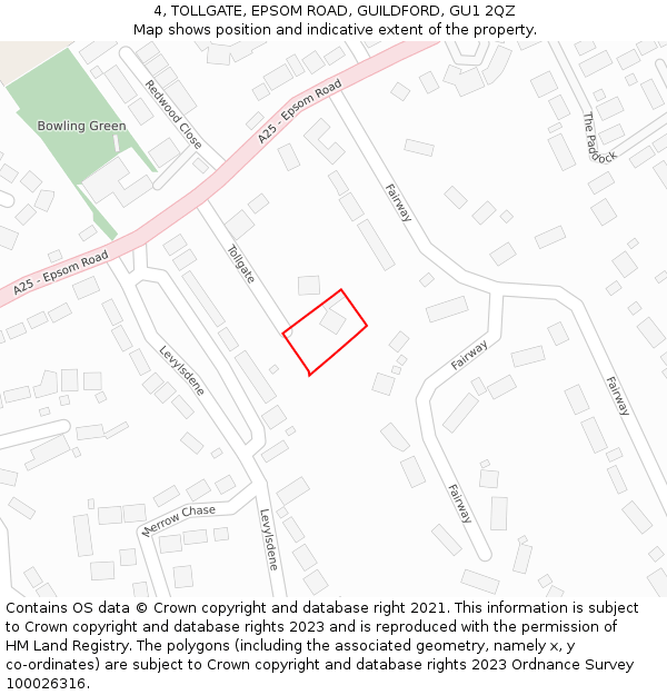 4, TOLLGATE, EPSOM ROAD, GUILDFORD, GU1 2QZ: Location map and indicative extent of plot