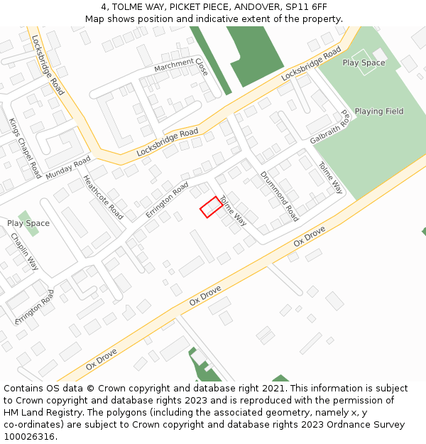 4, TOLME WAY, PICKET PIECE, ANDOVER, SP11 6FF: Location map and indicative extent of plot