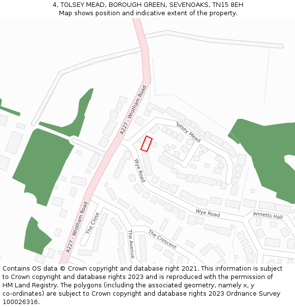 4, TOLSEY MEAD, BOROUGH GREEN, SEVENOAKS, TN15 8EH: Location map and indicative extent of plot