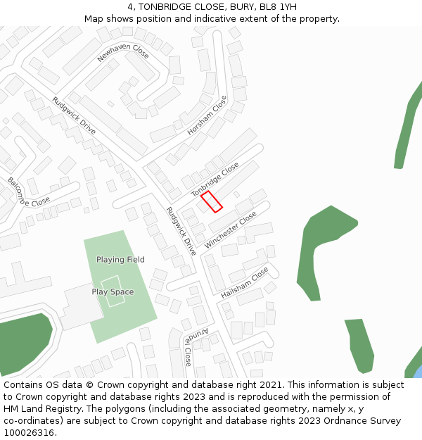 4, TONBRIDGE CLOSE, BURY, BL8 1YH: Location map and indicative extent of plot
