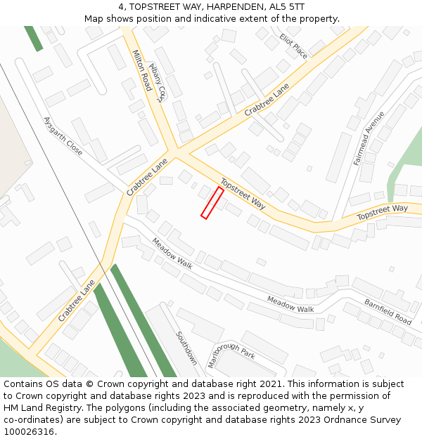 4, TOPSTREET WAY, HARPENDEN, AL5 5TT: Location map and indicative extent of plot