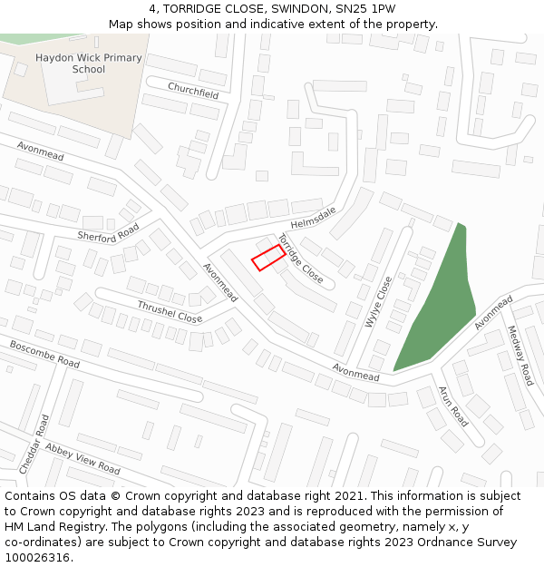 4, TORRIDGE CLOSE, SWINDON, SN25 1PW: Location map and indicative extent of plot