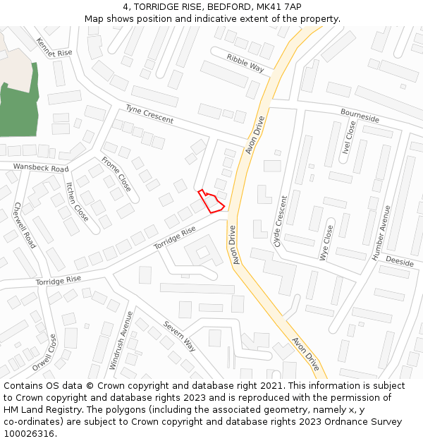4, TORRIDGE RISE, BEDFORD, MK41 7AP: Location map and indicative extent of plot