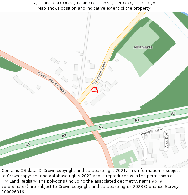 4, TORRIDON COURT, TUNBRIDGE LANE, LIPHOOK, GU30 7QA: Location map and indicative extent of plot