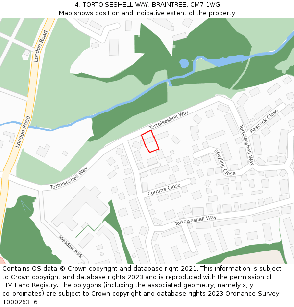 4, TORTOISESHELL WAY, BRAINTREE, CM7 1WG: Location map and indicative extent of plot