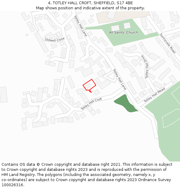 4, TOTLEY HALL CROFT, SHEFFIELD, S17 4BE: Location map and indicative extent of plot