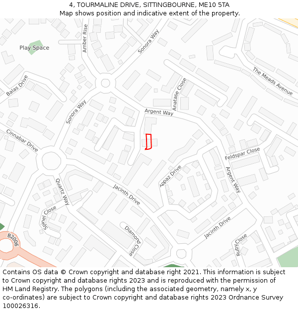 4, TOURMALINE DRIVE, SITTINGBOURNE, ME10 5TA: Location map and indicative extent of plot