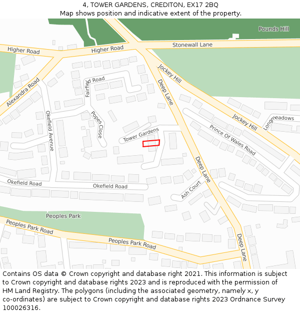 4, TOWER GARDENS, CREDITON, EX17 2BQ: Location map and indicative extent of plot