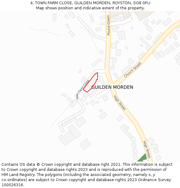 4, TOWN FARM CLOSE, GUILDEN MORDEN, ROYSTON, SG8 0PU: Location map and indicative extent of plot