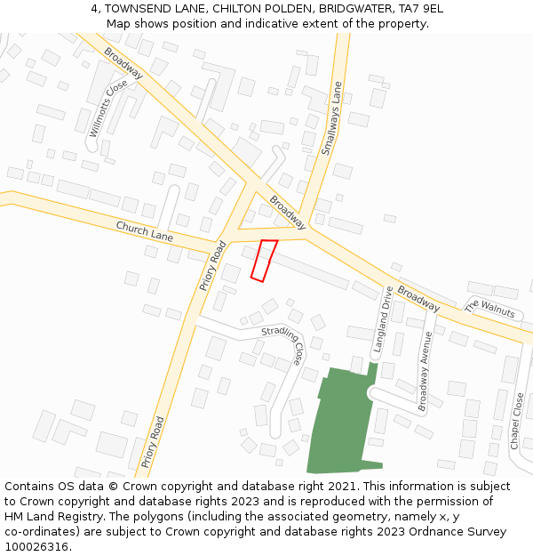 4, TOWNSEND LANE, CHILTON POLDEN, BRIDGWATER, TA7 9EL: Location map and indicative extent of plot