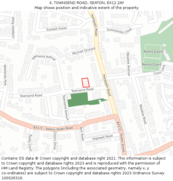 4, TOWNSEND ROAD, SEATON, EX12 2AY: Location map and indicative extent of plot