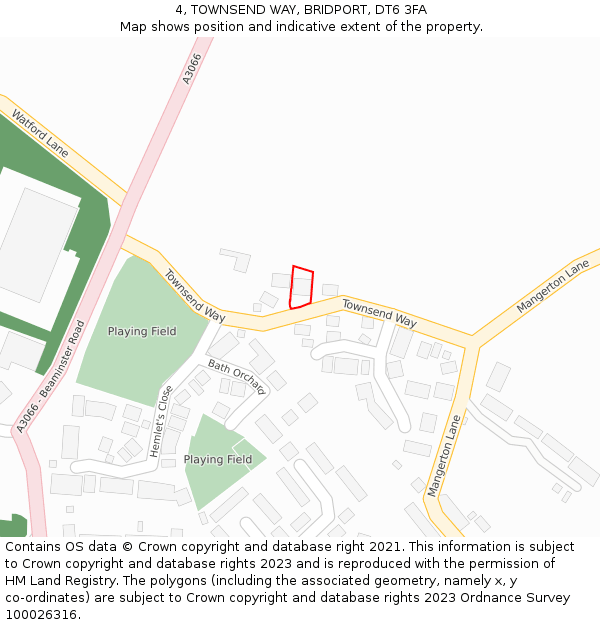 4, TOWNSEND WAY, BRIDPORT, DT6 3FA: Location map and indicative extent of plot