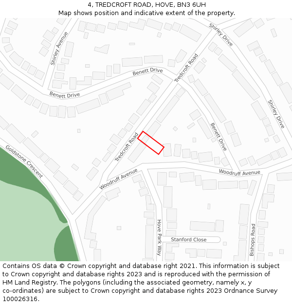 4, TREDCROFT ROAD, HOVE, BN3 6UH: Location map and indicative extent of plot