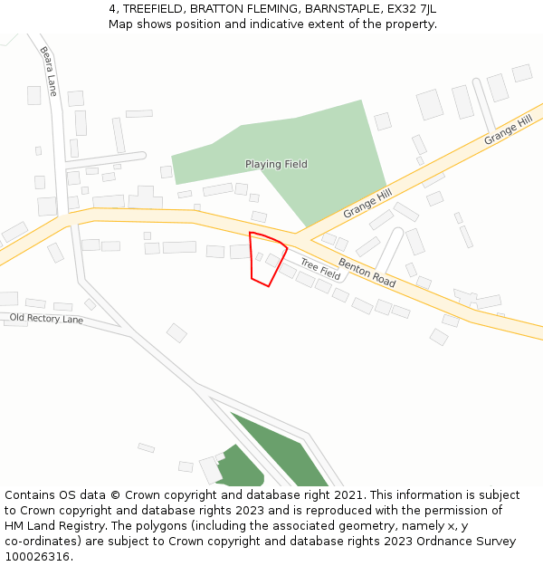 4, TREEFIELD, BRATTON FLEMING, BARNSTAPLE, EX32 7JL: Location map and indicative extent of plot