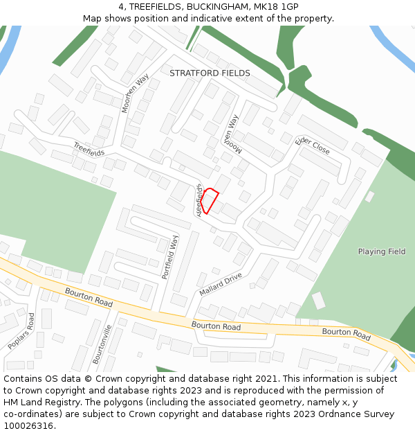 4, TREEFIELDS, BUCKINGHAM, MK18 1GP: Location map and indicative extent of plot