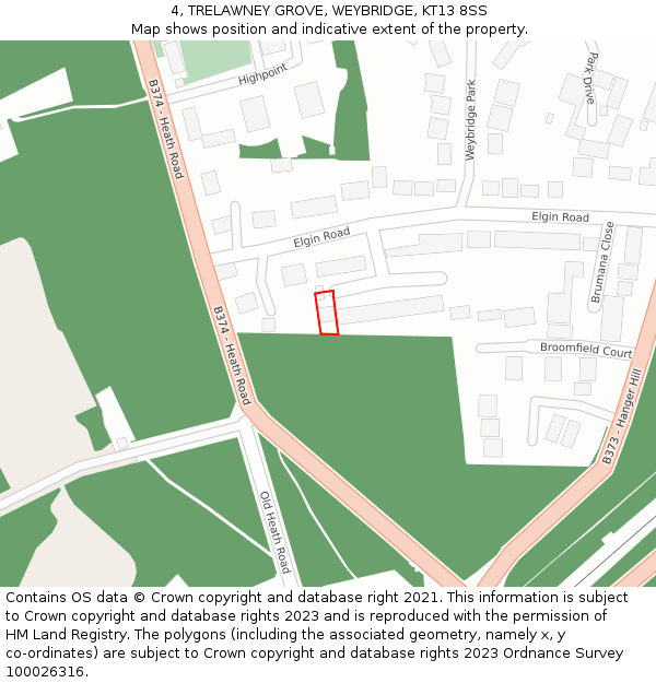 4, TRELAWNEY GROVE, WEYBRIDGE, KT13 8SS: Location map and indicative extent of plot