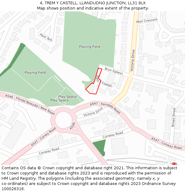 4, TREM Y CASTELL, LLANDUDNO JUNCTION, LL31 9LX: Location map and indicative extent of plot