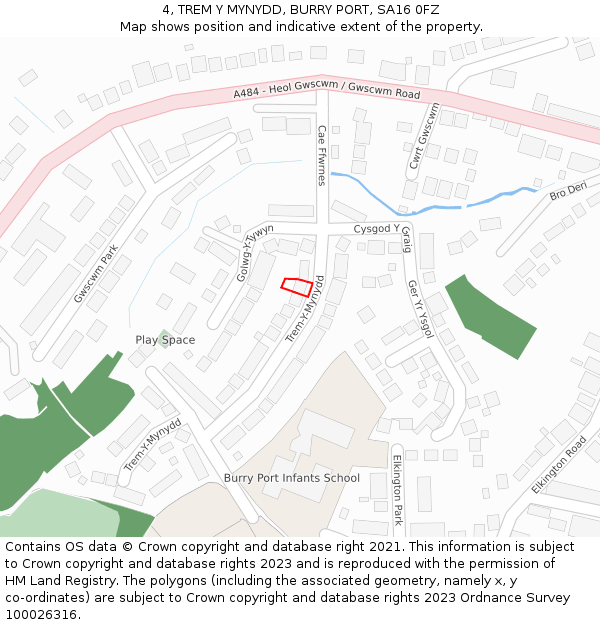 4, TREM Y MYNYDD, BURRY PORT, SA16 0FZ: Location map and indicative extent of plot