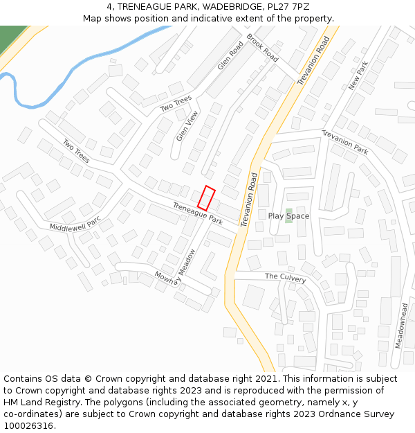 4, TRENEAGUE PARK, WADEBRIDGE, PL27 7PZ: Location map and indicative extent of plot