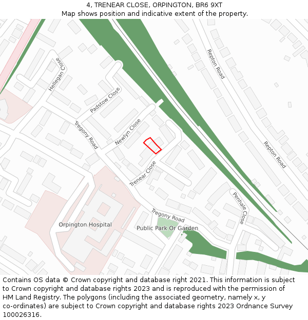 4, TRENEAR CLOSE, ORPINGTON, BR6 9XT: Location map and indicative extent of plot