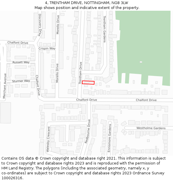 4, TRENTHAM DRIVE, NOTTINGHAM, NG8 3LW: Location map and indicative extent of plot