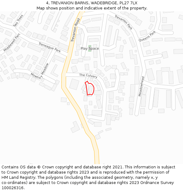 4, TREVANION BARNS, WADEBRIDGE, PL27 7LX: Location map and indicative extent of plot