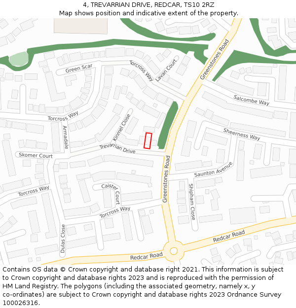 4, TREVARRIAN DRIVE, REDCAR, TS10 2RZ: Location map and indicative extent of plot