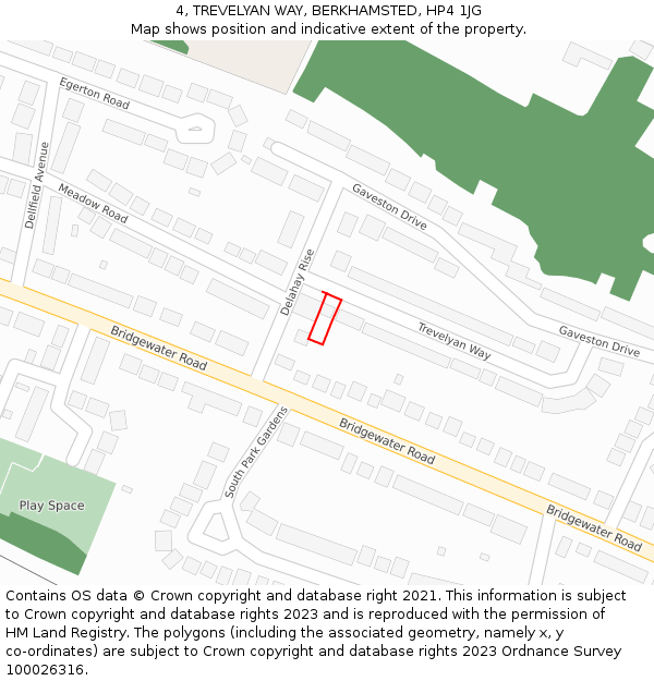 4, TREVELYAN WAY, BERKHAMSTED, HP4 1JG: Location map and indicative extent of plot