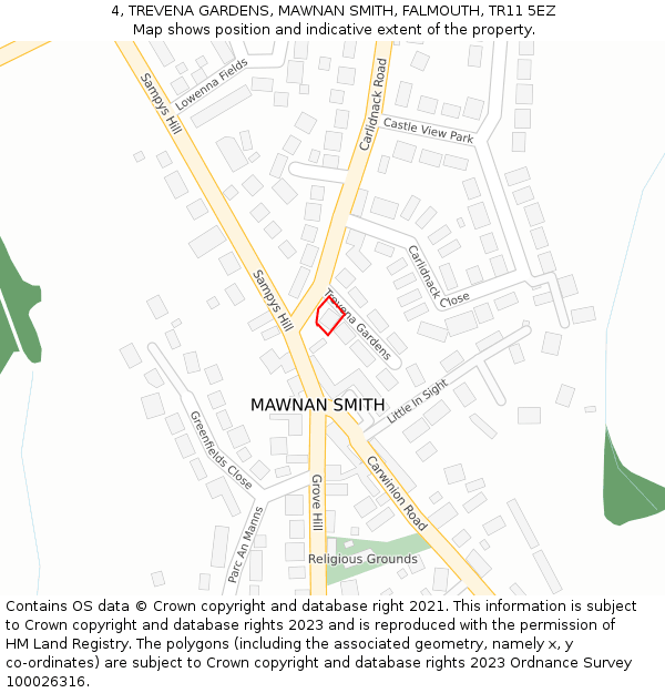 4, TREVENA GARDENS, MAWNAN SMITH, FALMOUTH, TR11 5EZ: Location map and indicative extent of plot