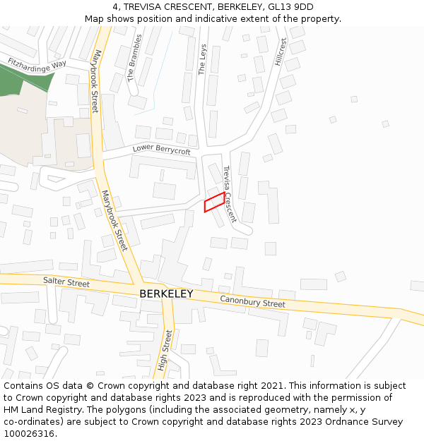 4, TREVISA CRESCENT, BERKELEY, GL13 9DD: Location map and indicative extent of plot