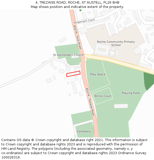 4, TREZAISE ROAD, ROCHE, ST AUSTELL, PL26 8HB: Location map and indicative extent of plot