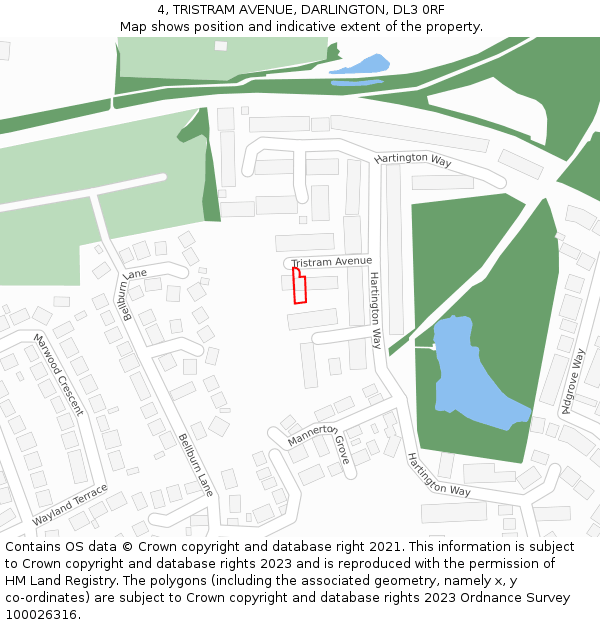 4, TRISTRAM AVENUE, DARLINGTON, DL3 0RF: Location map and indicative extent of plot
